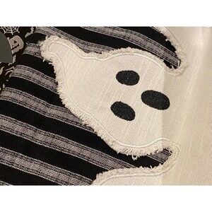 Coterie Halloween 16 x 80 in Table Runner Black Striped Ghost Embroidered Cotton